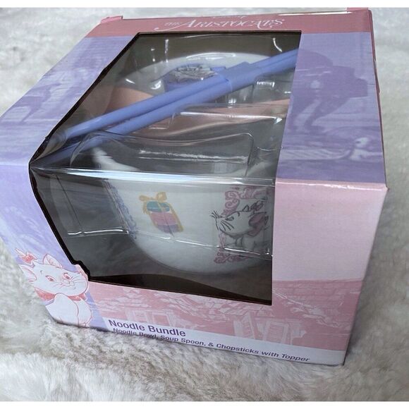 Disney The Aristocats Marie Ramen Noodle Bundle Bowl Spoon & Chopsticks W/Topper - Picture 1 of 16
